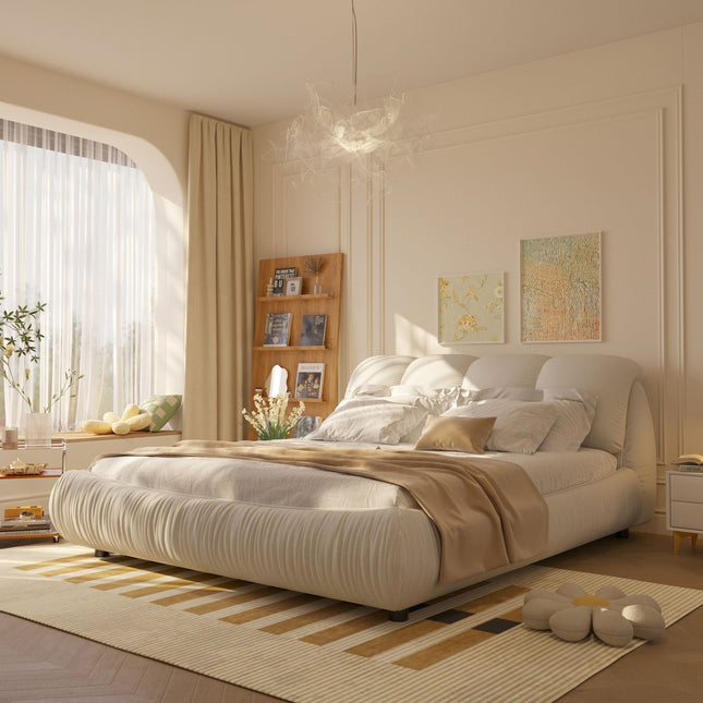 King Size Luxury Upholstered Platform Bed with Oversized Padded