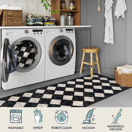 Washable Black and White Kitchen Runner Rug, 2x5 Soft Non Slip Laundry