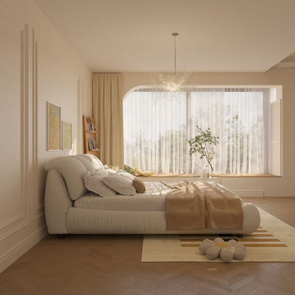 King Size Luxury Upholstered Platform Bed with Oversized Padded