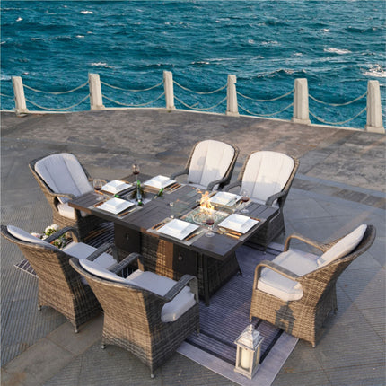 Direct Wicker 7 PCS Patio Gas Firepit and Ice Container Rectangle