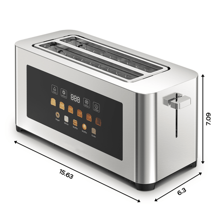 4-piece ultra-wide long-slot toaster with silver dual-control bread
