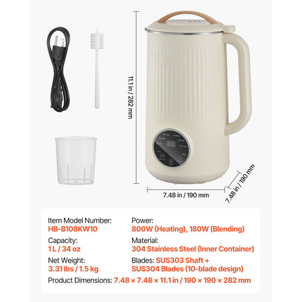 8-in-1 Nut Milk Maker, 34 oz Soy Milk Maker with 180W Blending, for