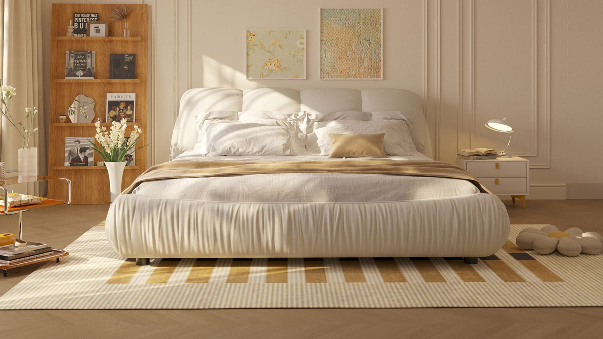 King Size Luxury Upholstered Platform Bed with Oversized Padded