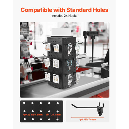 Rotating Pegboard Display Stand, 7.4 x 7.4 x 17 in 4-Sided Spinning