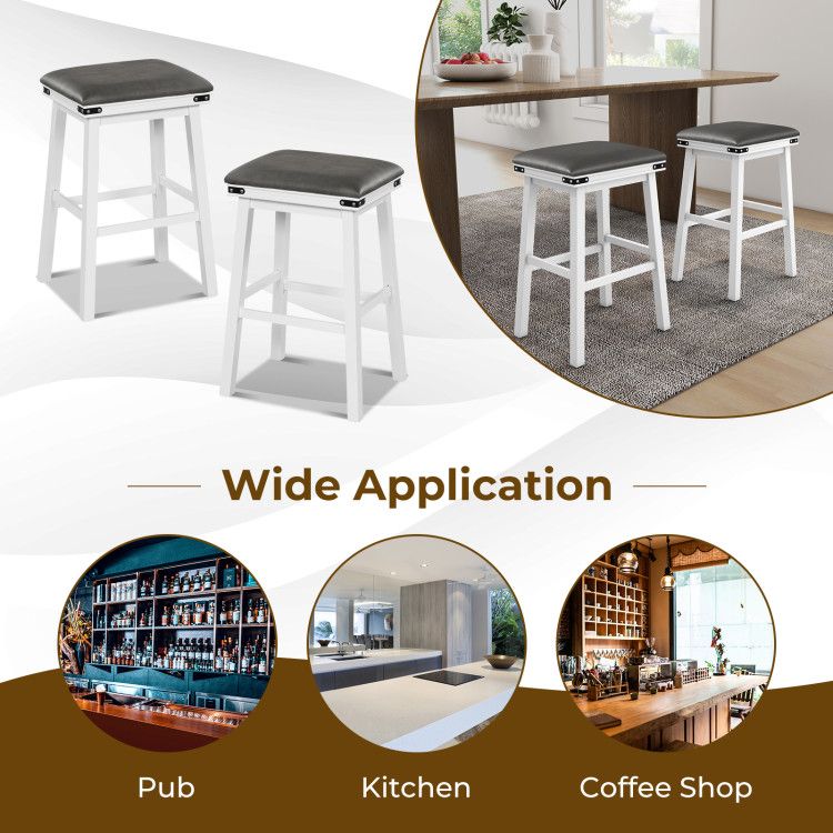 Set of 2 24/30 Inch Dining Bar Stool with Acacia Wood Frame