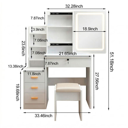 Makeup Vanity Desk with LED Lighted Mirror and Makeup Stool & 4