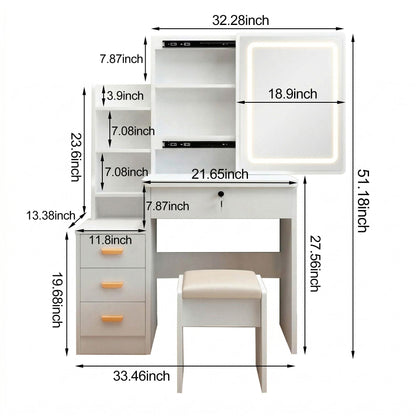 Makeup Vanity Desk with LED Lighted Mirror and Makeup Stool & 4