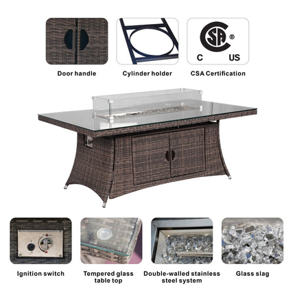 Direct Wicker Outdoor Rattan 50,000BTU Propane Gas Fire Pit Table