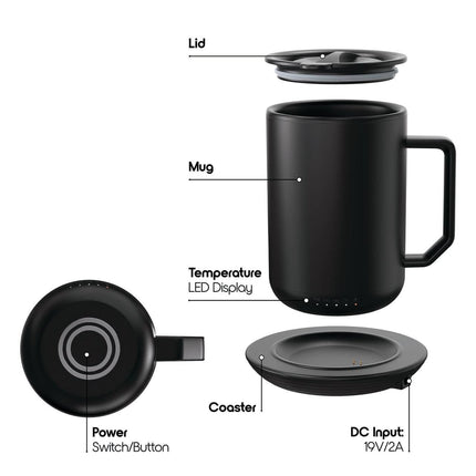 12oz. Stainless Steel Self Heating Coffee Mug with Lid, 3.5" x 3.5" x