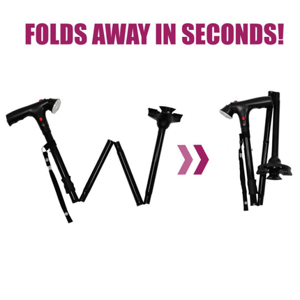 Collapsible Adjustable Height Cane With LED Light Alert Button Walking