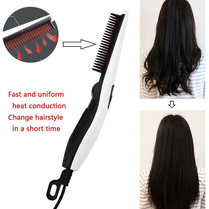 Fast Heated Electric Straight Hair Comb Beard Straightner Brush Styler