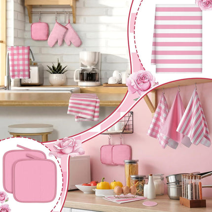 18 Pcs Pink Kitchen Decor Accessories Set Oven Mitts Pot Holders
