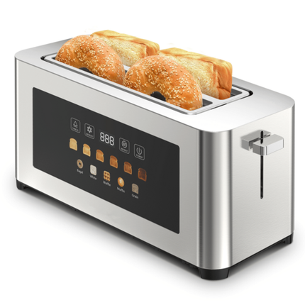 4-piece ultra-wide long-slot toaster with silver dual-control bread