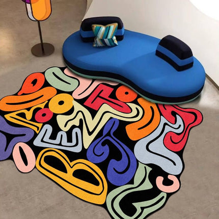 Thick Soft Velvet Colorful Letter Design Area Mat - Twisted Shape,