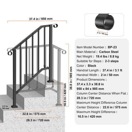 Handrails for Outdoor Steps, 2-3 Step Stair Hand Rail Kit,