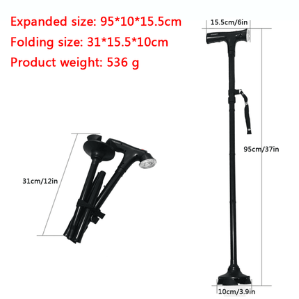 Collapsible Adjustable Height Cane With LED Light Alert Button Walking