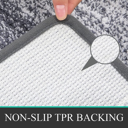 Traditional 4 Piece Microfiber Washable Bathroom Rug Set, Grey