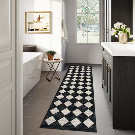 Washable Black and White Kitchen Runner Rug, 2x5 Soft Non Slip Laundry