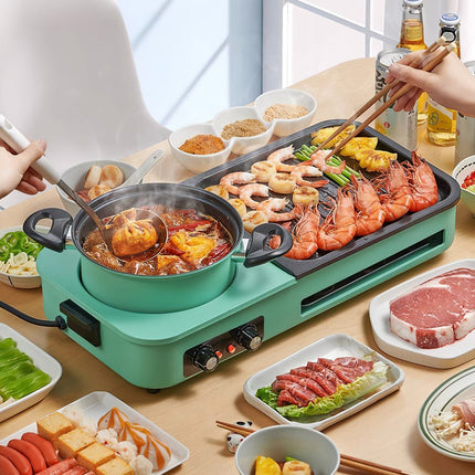 Electric Hot Pot with Grill,1600W 3-in-1 Smokeless Raclette Table