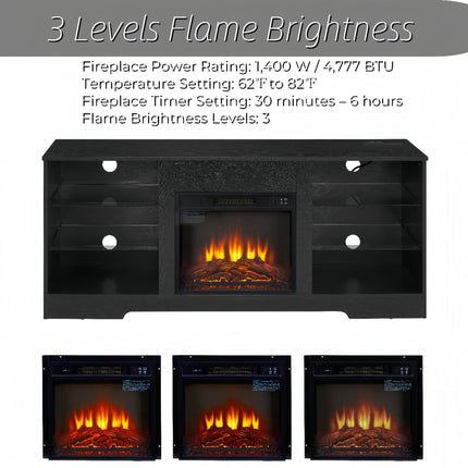 TV Stand Electric Fireplace TV Stand with Glass Shelves, 3D Fireplace