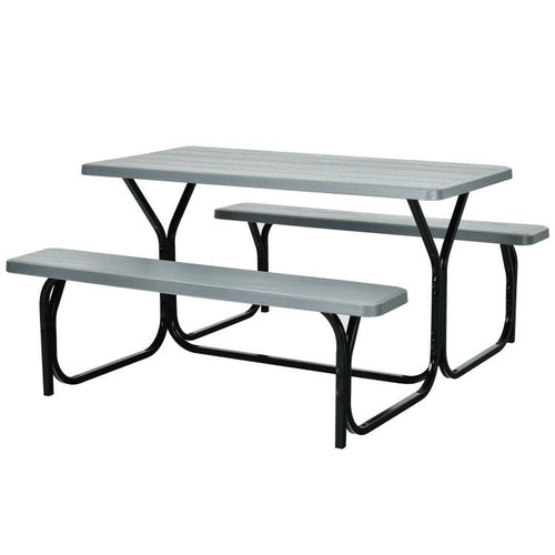 All Weather Outdoor Picnic Table Bench Set with Metal Base Wood