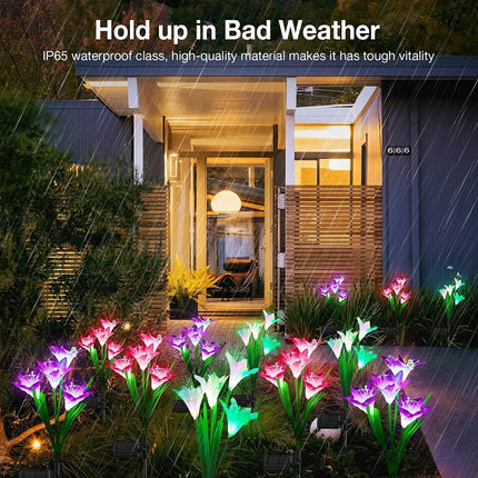 Outdoor Solar Lights, 4 Pack Solar Garden Light with Bigger Lily
