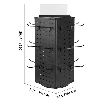 Rotating Pegboard Display Stand, 7.4 x 7.4 x 17 in 4-Sided Spinning