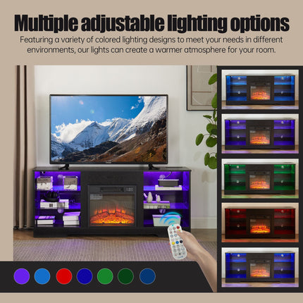 TV Stand Electric Fireplace TV Stand with Glass Shelves, 3D Fireplace
