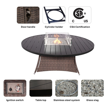 Direct Wicker Outdoor Rattan 50,000BTU Propane Gas Fire Pit Table