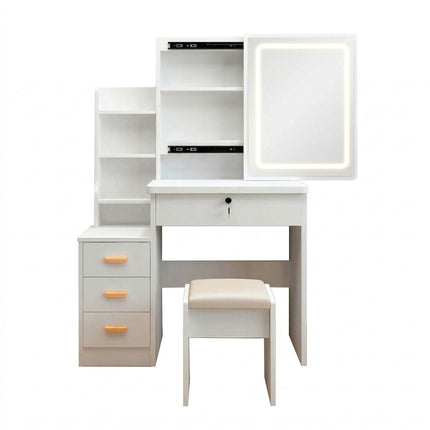 Makeup Vanity Desk with LED Lighted Mirror and Makeup Stool & 4