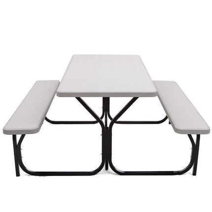 All Weather Outdoor Picnic Table Bench Set with Metal Base Wood