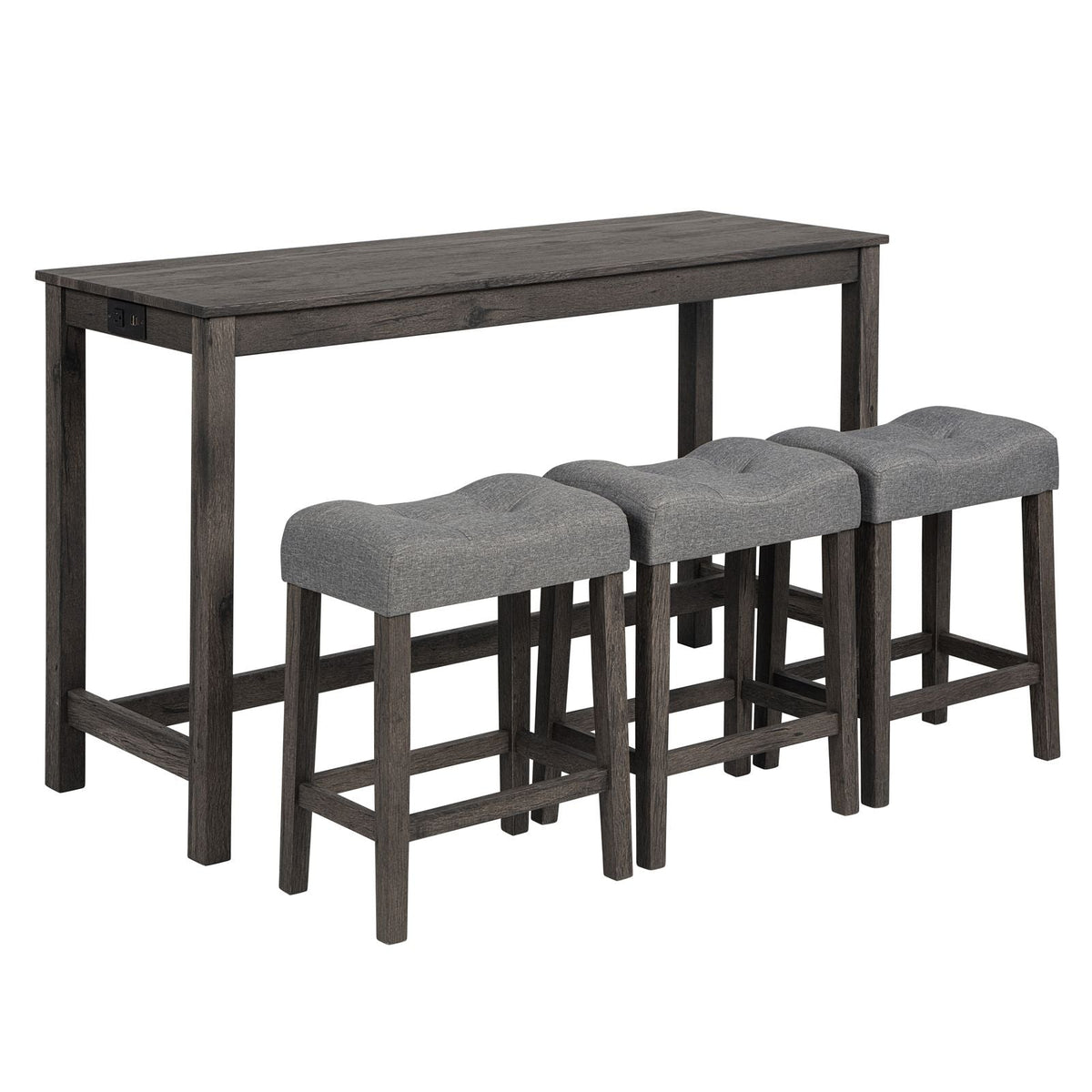 4 Piece Bar Table Set with Power Outlet,Bar Table Set with Chairs,Sofa