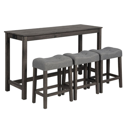 4 Piece Bar Table Set with Power Outlet,Bar Table Set with Chairs,Sofa