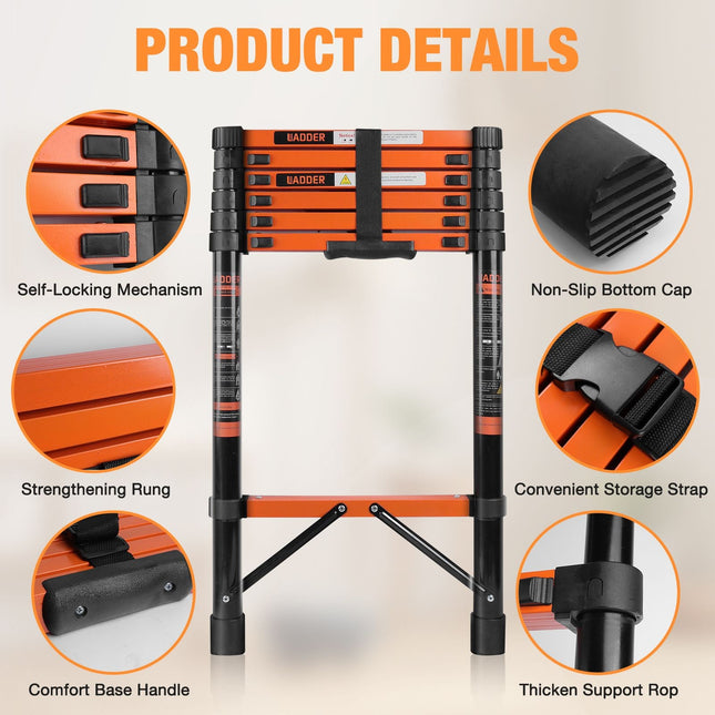 Telescopic Roof Ladder, Heavy-Duty Stainless Steel with Anti-Slip