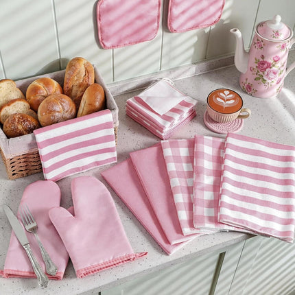 18 Pcs Pink Kitchen Decor Accessories Set Oven Mitts Pot Holders
