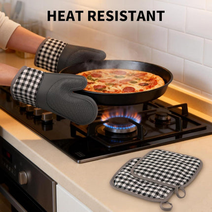 Plaid Oven Mitts and Pot Holders 4-Piece Set, Oven Mitts Gloves Heat