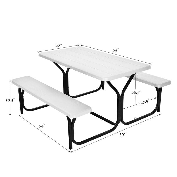 All Weather Outdoor Picnic Table Bench Set with Metal Base Wood