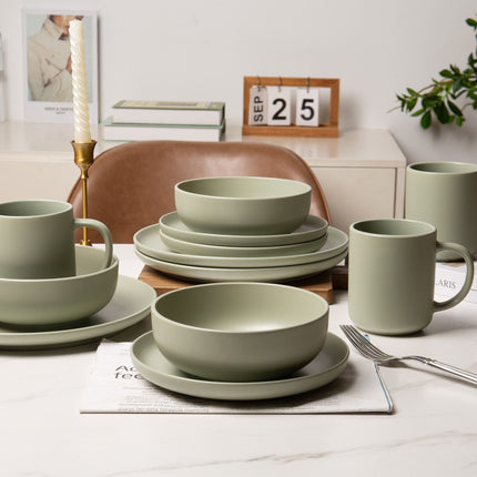 12-Piece Stoneware Dinnerware Sets with Mugs | Microwave & Dishwasher
