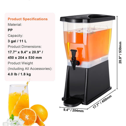 Beverage Dispenser, 3 Gallon Drink Dispenser for Parties, Plastic