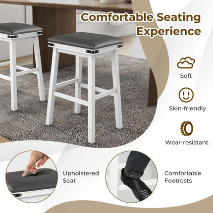 Set of 2 24/30 Inch Dining Bar Stool with Acacia Wood Frame