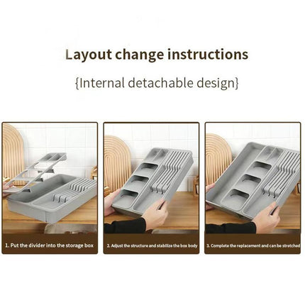 Knife and Fork Storage Box, Expandable Kitchen Drawer Storage Box,