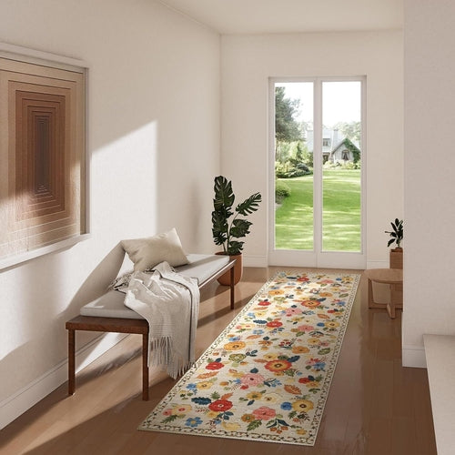 Washable Small Entryway Area Rugs: 2'x3' Floral Rug Non Slip Door Mat