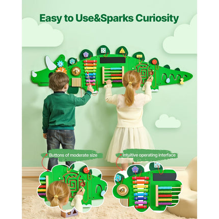 Dinosaur Activity Wall Busy Board Panels, 11 Activities, Montessori