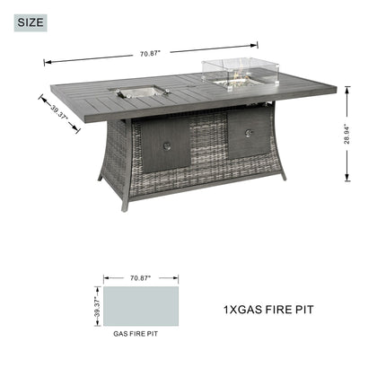 Direct Wicker 7 PCS Patio Gas Firepit and Ice Container Rectangle