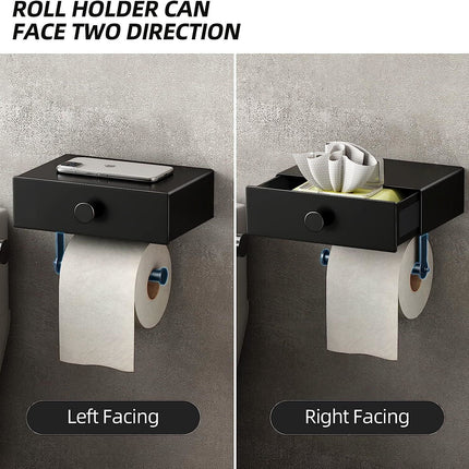 Toilet Paper Holder with Shelf Black Wipes Dispenser for Bathroom