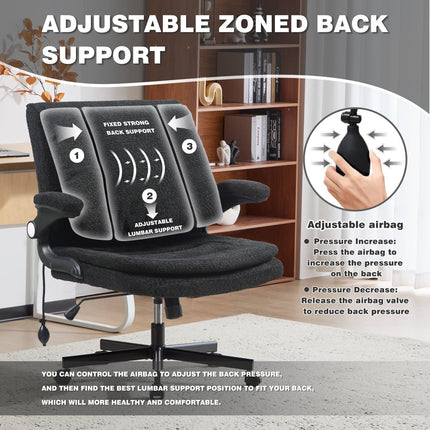Ergonomic Office Chair with 2-in-1 Flip-Up Back, 25" Wide Seat, Airbag