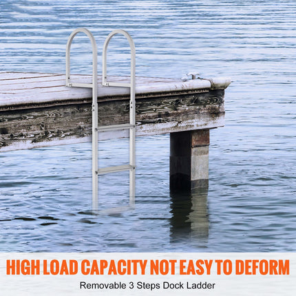 Dock Ladder, Removable 3 Steps, 500 lbs Load Capacity, Aluminum Alloy