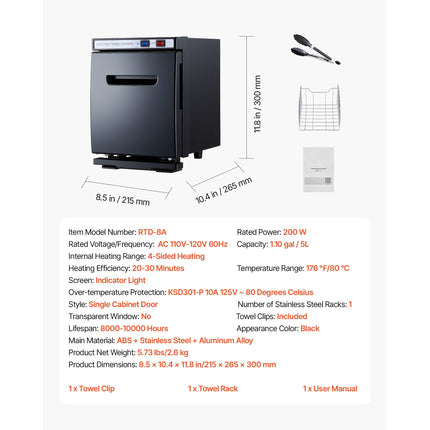 Hot Towel Warmer, 1.1 gal Small Towel Warmer Cabinet with Clip &