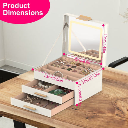 Jewelry Box with LED Mirror 3-Layer Jewelry Organizer with 2 Drawers