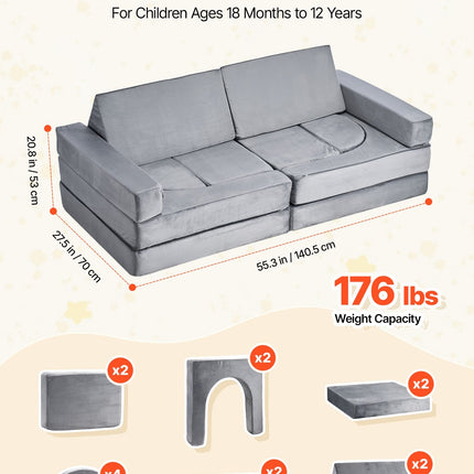 Modular Kids Play Couch, Sectional Toddler Sofa with Armrests, 28D